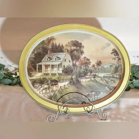 Vintage Currier & Ives Oval Tray - "The American Homestead" - Picture 5 of 11